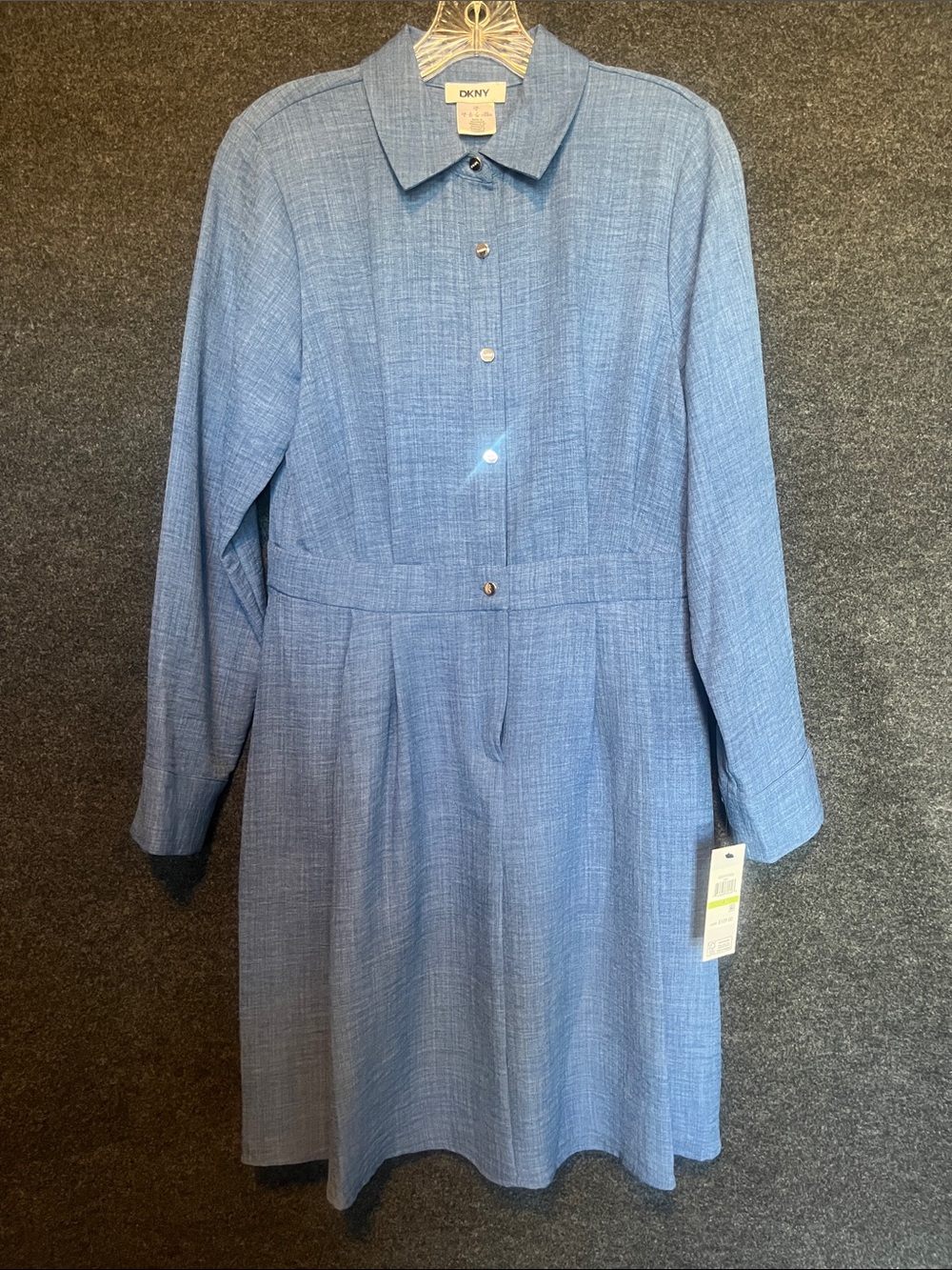 DKNY Light Blue Long-Sleeve Shirt-Style Dress